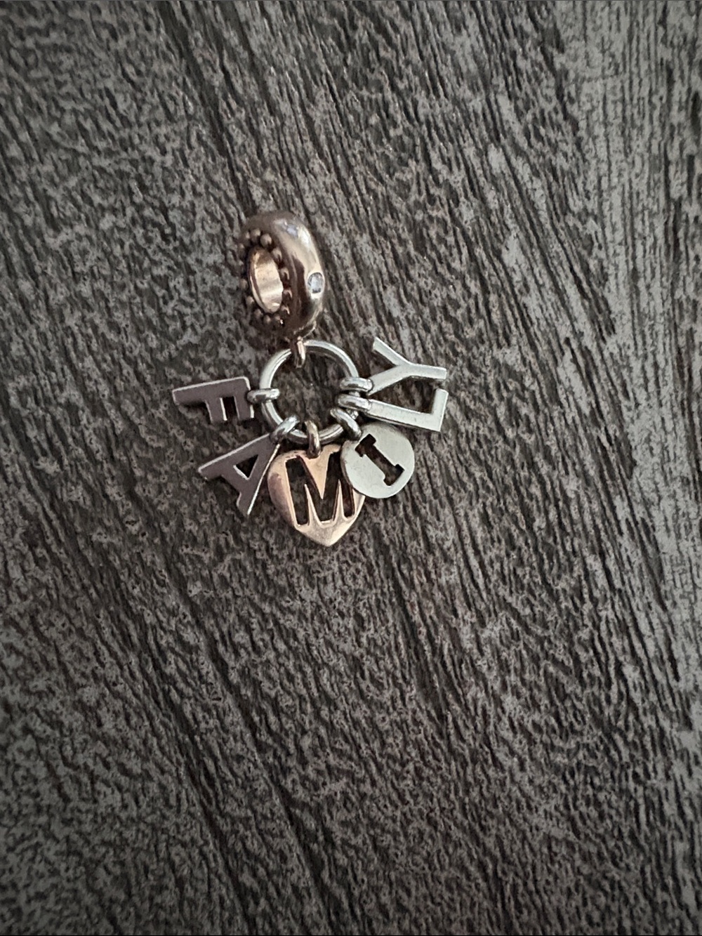 Pandora Silver Letter & Heart Family Charm